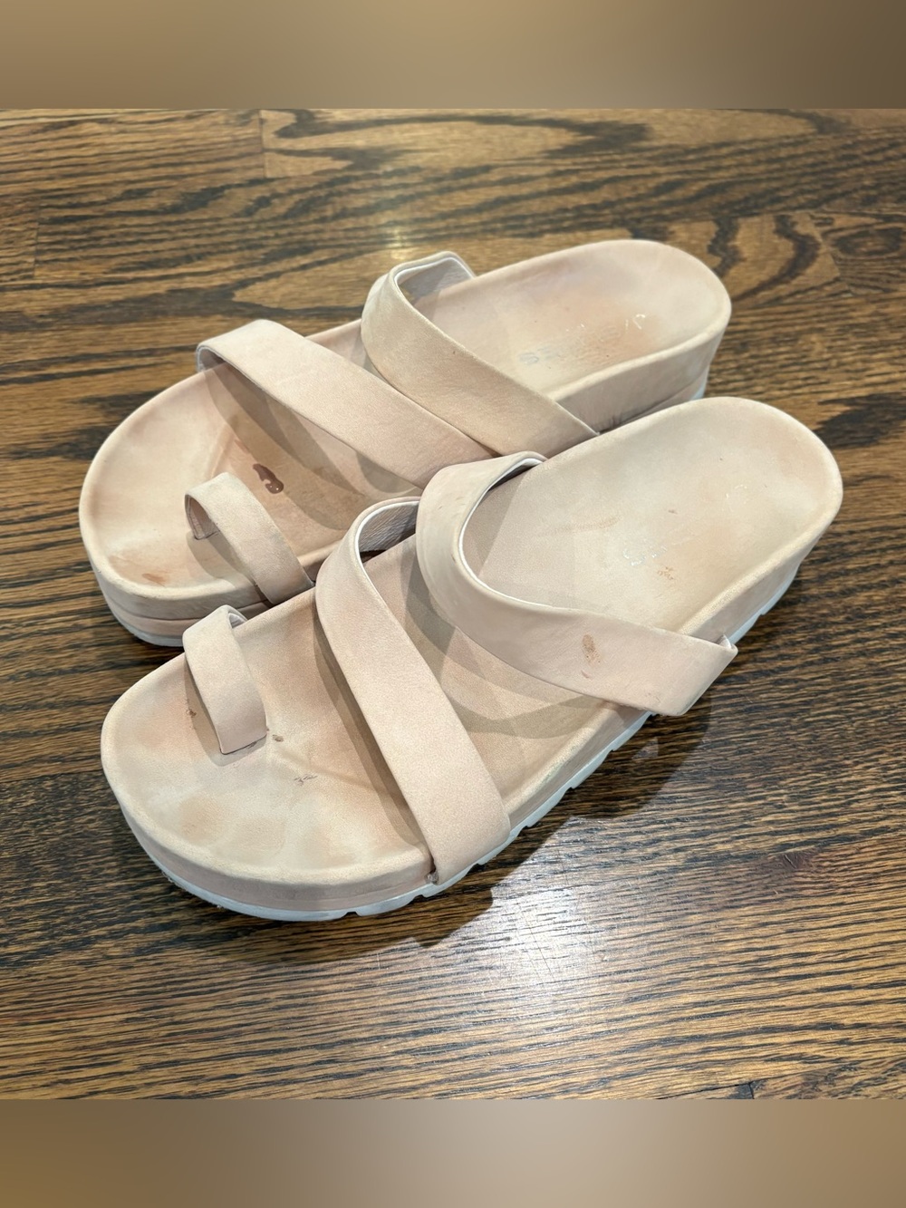 J/Slides Roper nubuck leather toe-loop platform slide sandals nude size 6